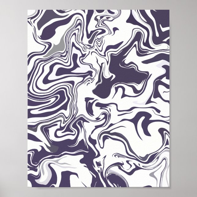 Poster Marbre monochrome Abstrait avec marine de minuit (Devant)