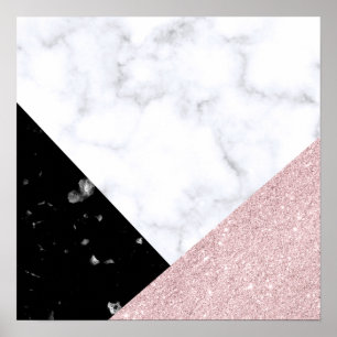 Poster Marbre noir blanc de parties scintillantes roses
