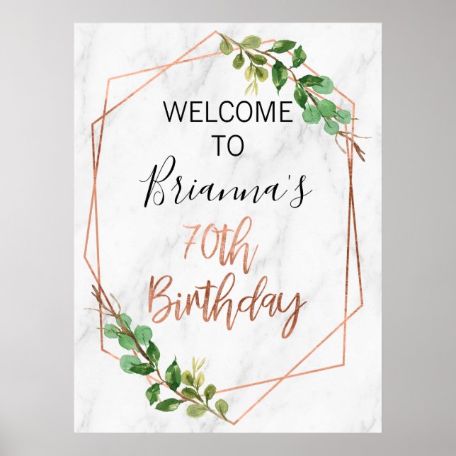 Poster Marbre Rose Gold Foliage 80e anniversaire Pos d'ac (Devant)