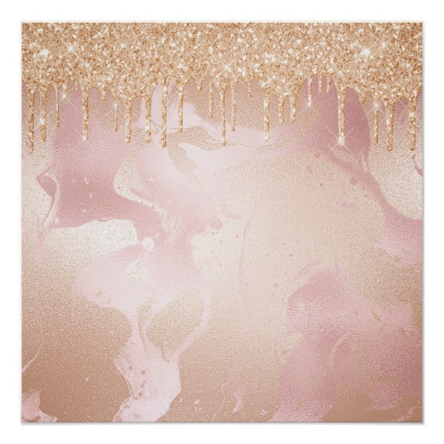 Poster Marbre Rosegold Blush avec Droplets Parties scinti (Devant)