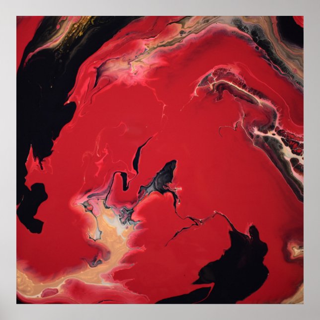 Poster Marbre rouge noir Fluid Marbre Acrylique Art Abstr (Devant)
