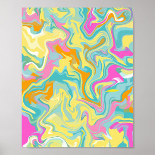 Poster Marbre Tourbillonnant Abstrait aux Couleurs Vives