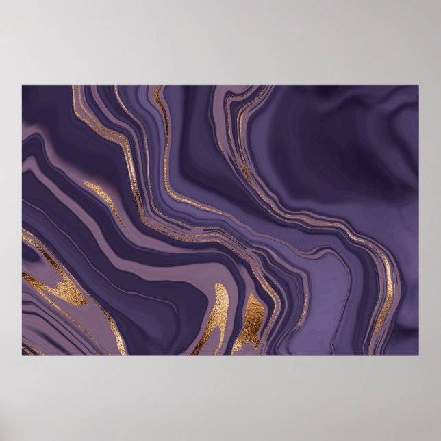Poster marbre violet Abstrait avec or (Devant)