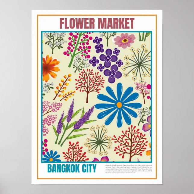 Poster Marché aux fleurs Asie du Sud-Est Bangkok (Devant)