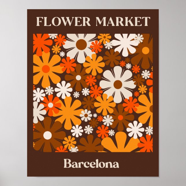 Poster Marché aux fleurs Barcelone Retro 60s les années 7 (Devant)