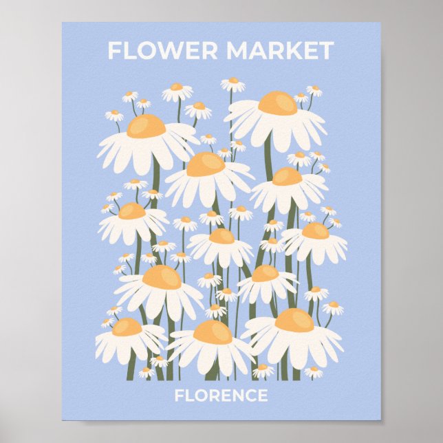 Poster Marché aux Fleurs Florence Pastel Blue Retro Flora (Devant)