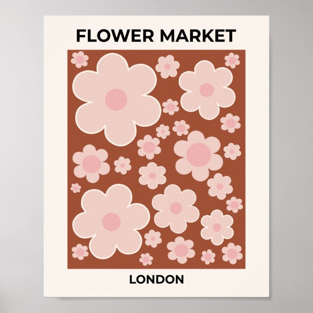 Poster Marché aux Fleurs Londres Fleur Rétro Terracotta B (Devant)