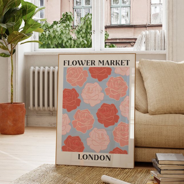 Poster Marché aux fleurs Londres Rose rose pâle Roses Flo (In situ Living room)