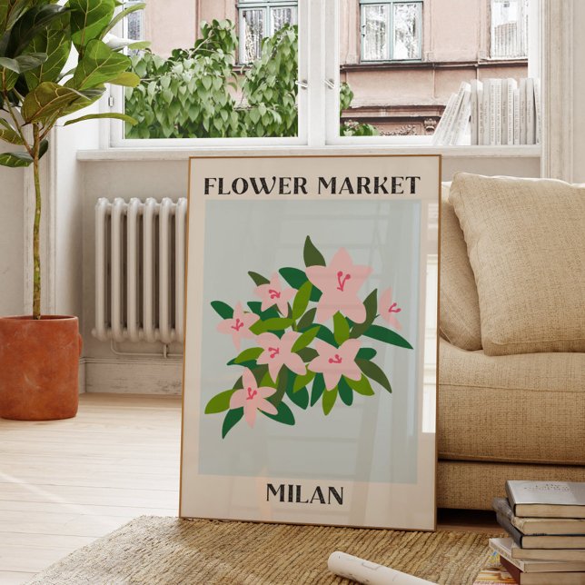 Poster Marché aux fleurs Milan Rose Lily Fleur Floral (In situ Living room)