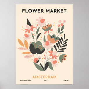 Poster Marché aux Fleurs Retro Amsterdam Floral Coloré