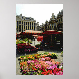 Poster Marché aux fleurs roses dans le carré principal, B