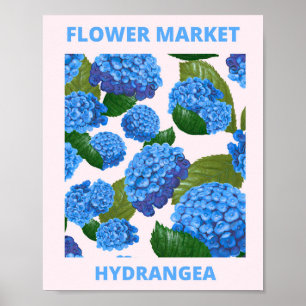 Poster Marché aux fleurs vintage Blue Hydrangea