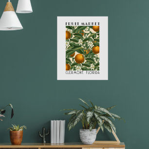 Poster Marché aux fruits en fleurs d'orange rétro