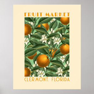 Poster Marché aux fruits en fleurs d'orange rétro
