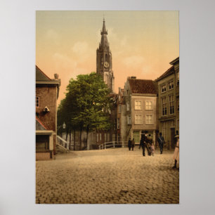 Poster Marché aux poissons et nouvelle église, Delft, Pay