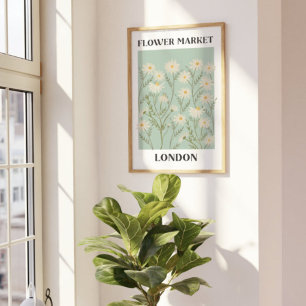 Poster Marché de fleurs de marguerite blanche florale aqu