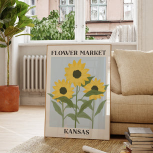 Poster Marché de fleurs Kansas Tournesol Jaune Floral