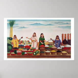 Poster Marché de légume et d'épice chez Benares, c.1840
