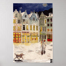 Poster Marché de Noël Belgique Aquarelle d'inspiration ré
