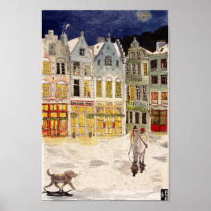 Poster Marché de Noël Belgique Aquarelle d'inspiration ré