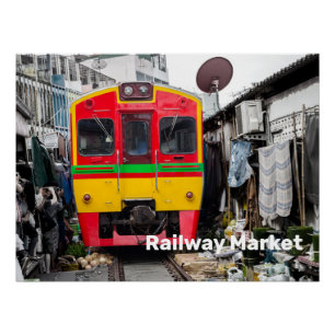 Poster Marché ferroviaire Mae Klong Vintage Thaïlande Ret