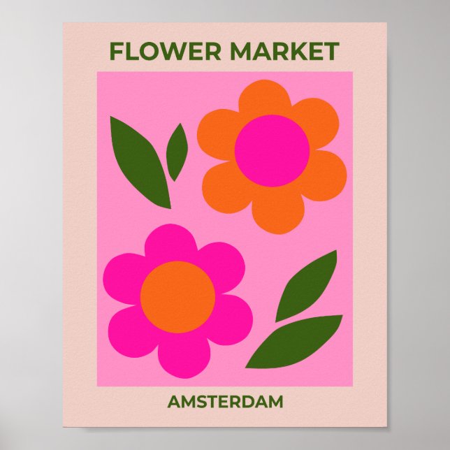 Poster Marché Fleur Amsterdam Rose Et Orange Floral (Devant)