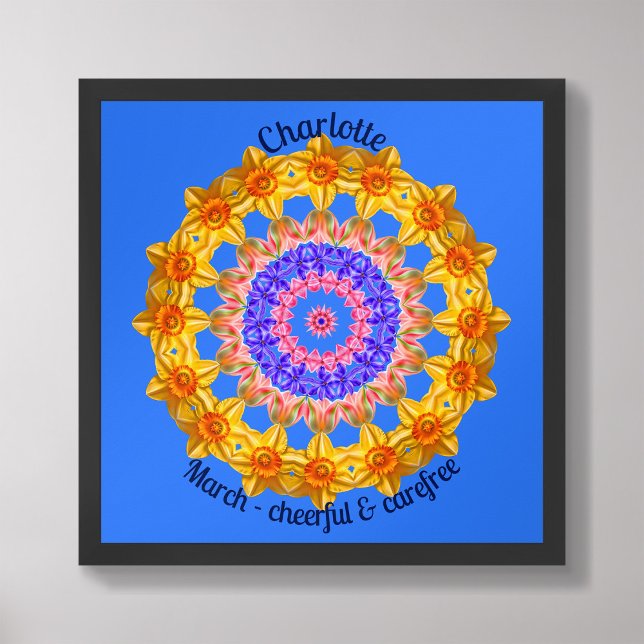 Poster Marche Fleur de naissance Citation personnalisée N (Framed March Birth Month Flower Nursery Kids Poster)