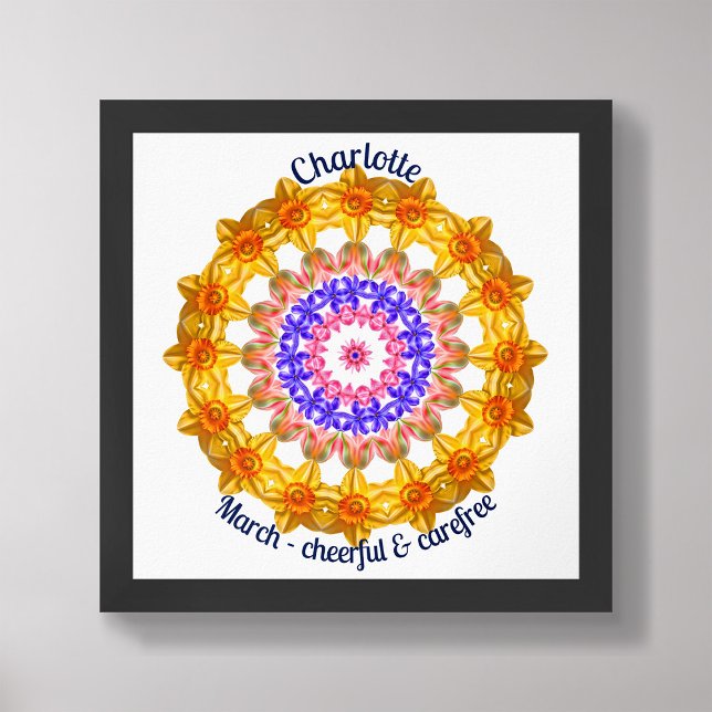 Poster Marche Fleur de naissance Citation personnalisée N (Framed March Birth Month Flower Nursery Kids Poster)