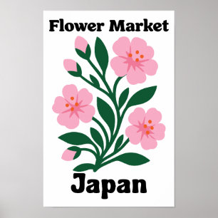 Poster Marché Fleur Japon Fleur de Cerisier Rose