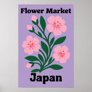 Poster Marché Fleur Japon Rose Cerisier