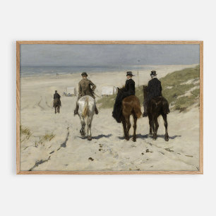 Poster Marche matinale le long de la plage. huile vintage