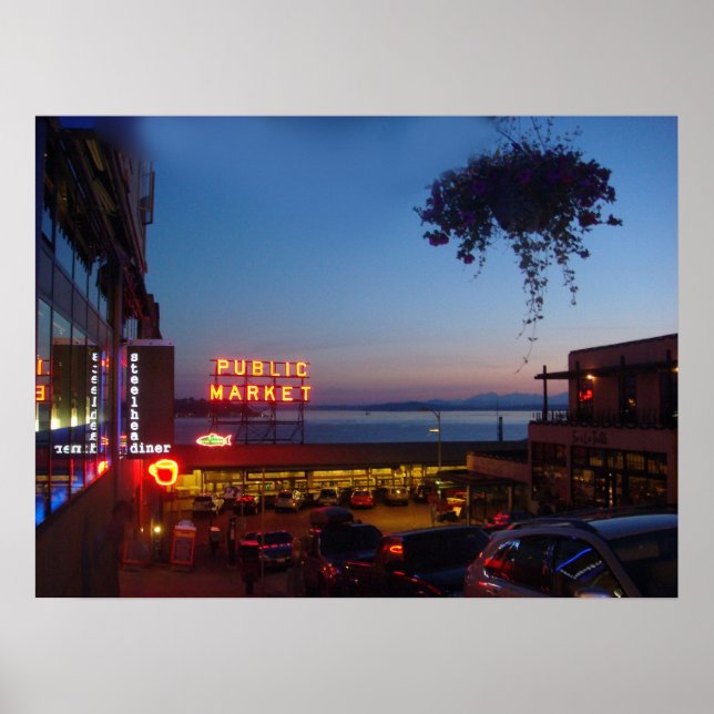 Poster Marché Pikes Place - Marché public de Seattle (Devant)