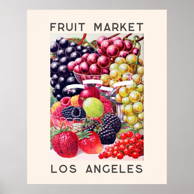 Poster Marché vintage des fraises aux fruits (Devant)