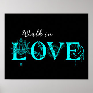 Poster Marcher dans l'amour motivation Lotus lune Soleil