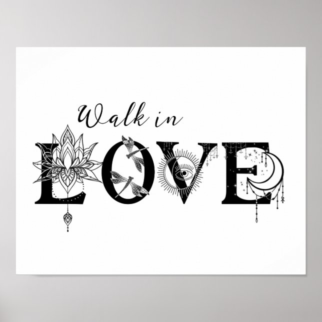 Poster Marcher dans l'amour motivation Lotus lune Soleil  (Devant)
