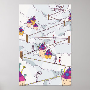Poster Marcher sur une corde raide au-dessus des nuages.