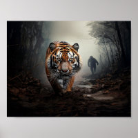 Marcher Vieille forêt surréelle de tigres noirs et
