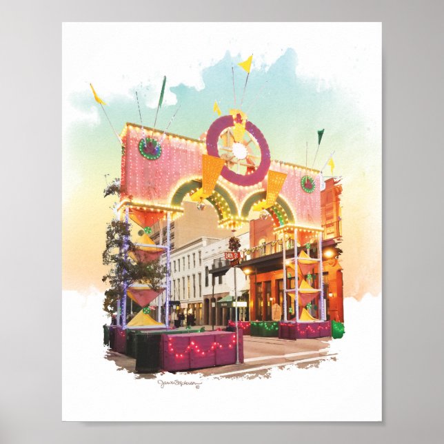 Poster Mardi Gras Arch Galveston, aquarelle inspirée (Devant)