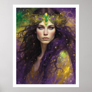 Poster Mardi Gras Art Nuevo Casque Femme Long Cheveux