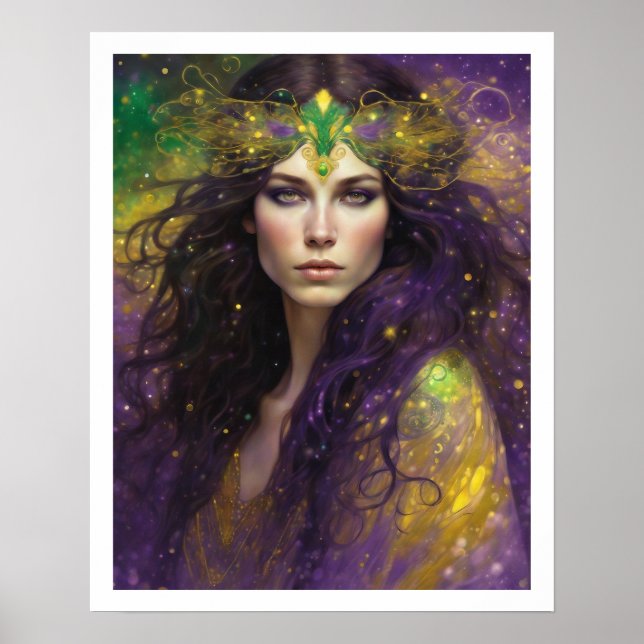 Poster Mardi Gras Art Nuevo Casque Femme Long Cheveux (Devant)