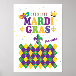 Poster Mardi Gras Carnaval Fleur de Lis Diamond Arlequin