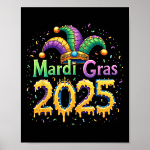 Poster Mardi Gras Célébration 2025 Mask Feathers Mardi Gr