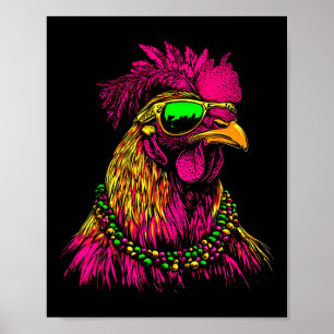 Poster Mardi Gras Chicken Sungles Beads Fermier Nouvelle-