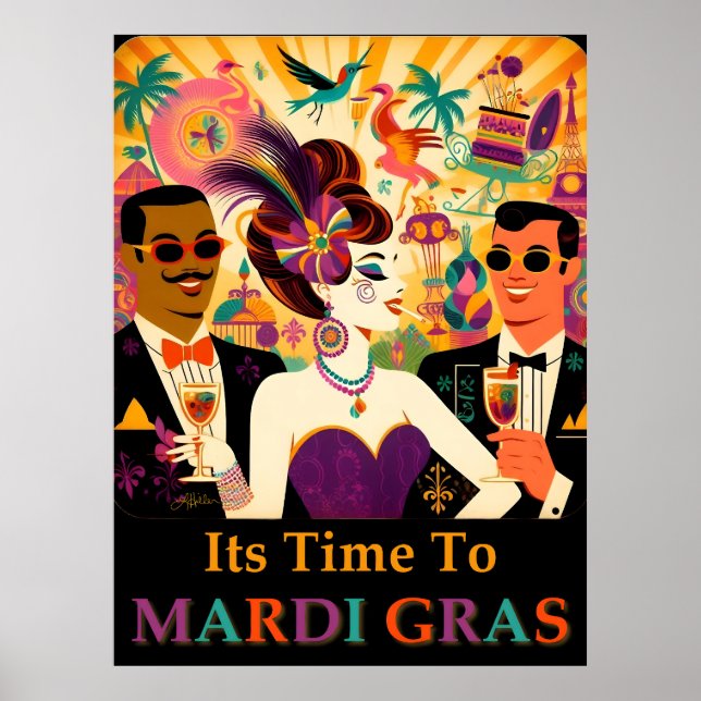 Poster Mardi Gras Cocktail Party du milieu du siècle (Devant)