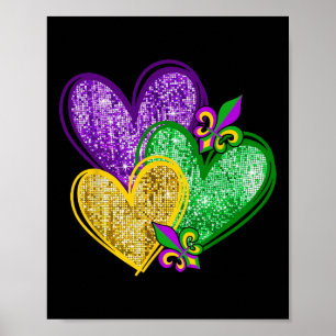 Poster Mardi Gras Coeur Fleur de lis Symbole Carnaval Hom