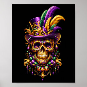 Poster Mardi Gras Crâne Haut Chapeau New Orleans sorcier