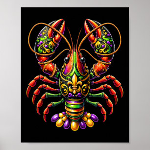Poster Mardi Gras Crawfish perles New Orleans Carnival Pa