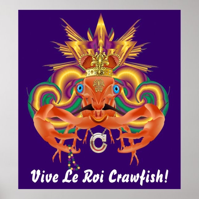 Poster Mardi Gras Crawfish Who Da King veuillez consulter (Devant)