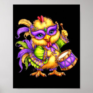 Poster Mardi Gras de poulet Masque de perle Nola Mignon G