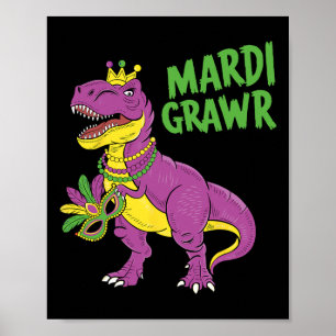 Poster Mardi Gras Dinosaur T-rex Mardi Grawer Pour Enfant